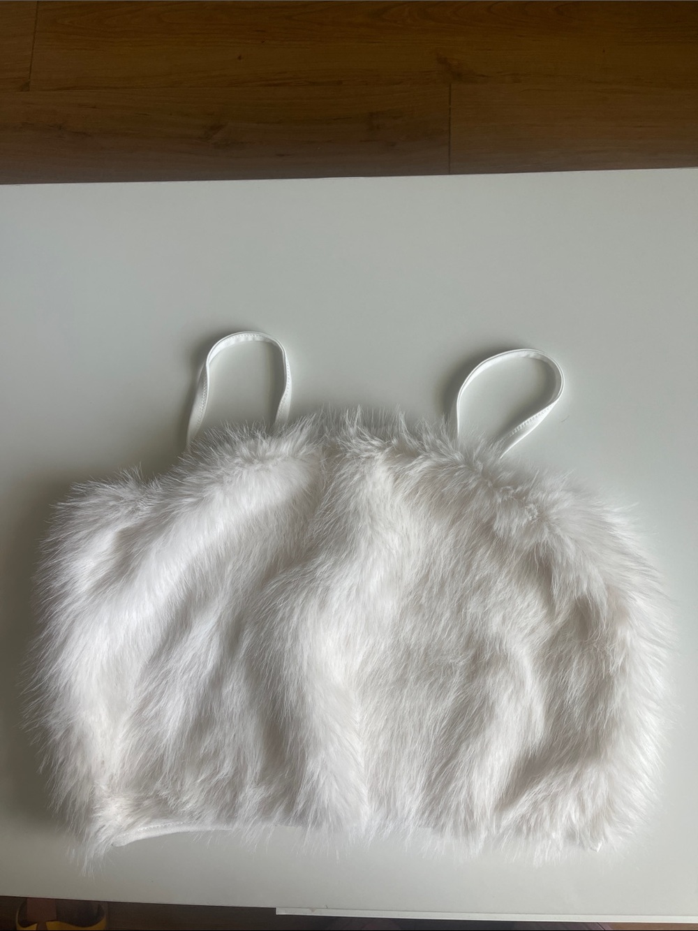SHEIN White Faux Fur Crop Top